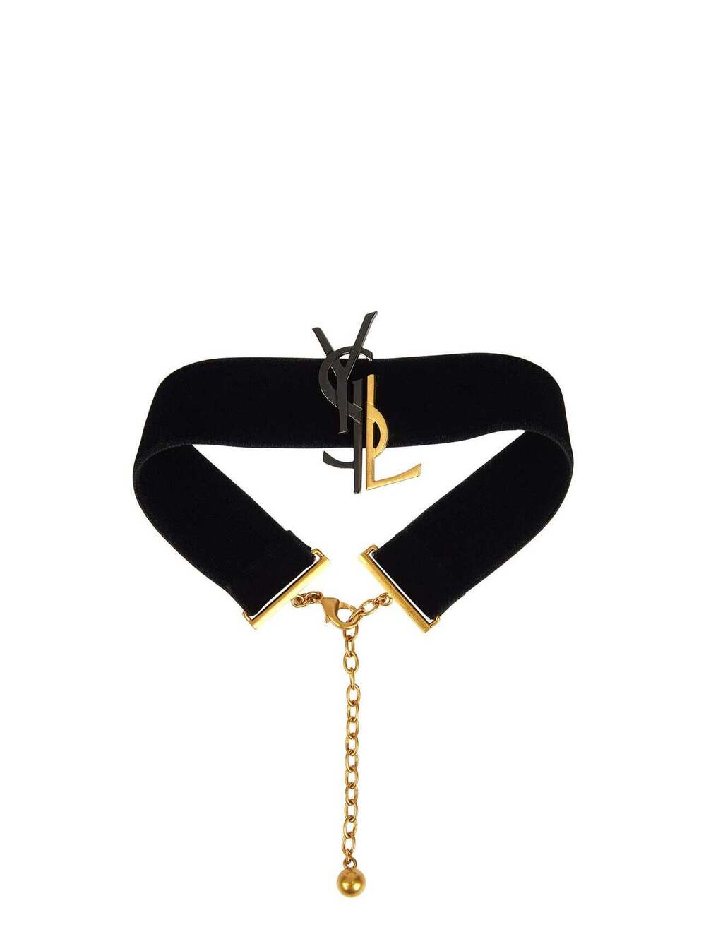 SAINT LAURENT YSL MONOGRAM VELVET CHOCKER. BLACK & GOLG HARDWARE